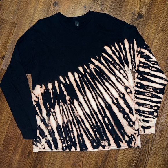 Black Reverse Dye Tan/ Cream Half Striped Long Sleeve Cotton Shirt Size XL - Picture 6 of 12